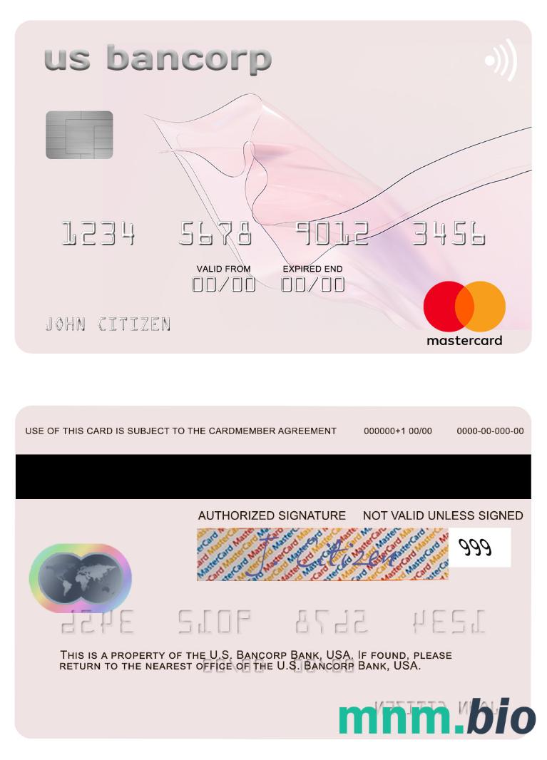 USA U.S. Bancorp Bank przykład karty mastercard w formacie PSD